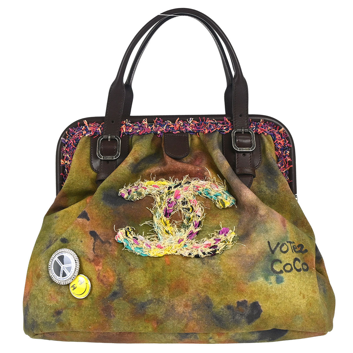 Chanel Khaki Green Canvas Graffiti On The Pavement Tote Handbag