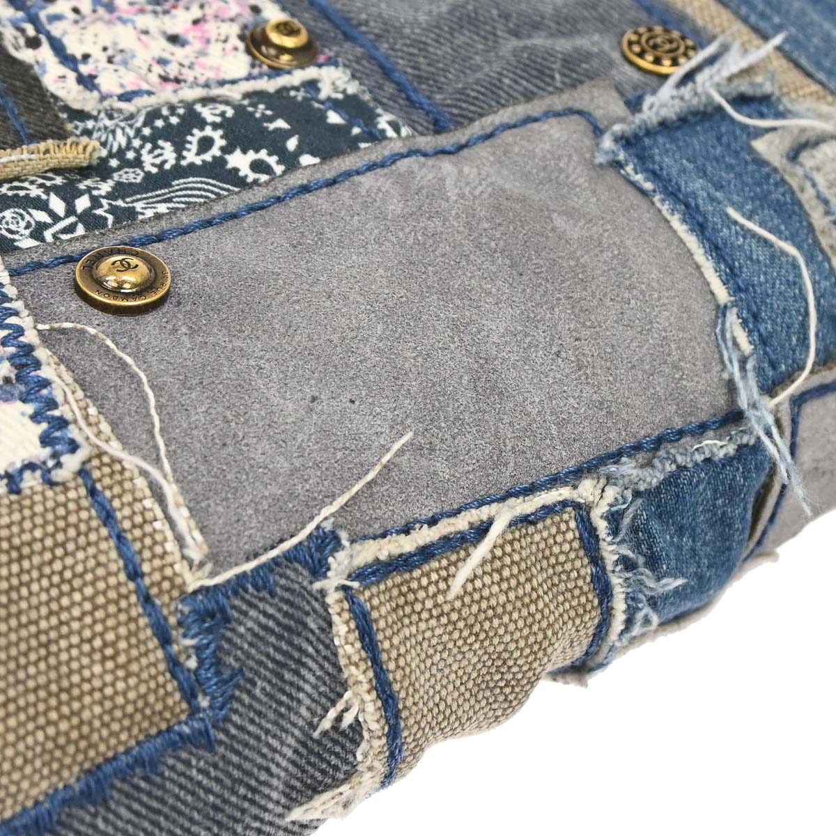 Boy Chanel 2014-2015 Blue Denim Patchwork Medium Chain Shoulder Bag