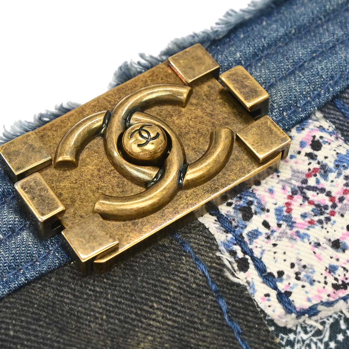 Boy Chanel 2014-2015 Blue Denim Patchwork Medium Chain Shoulder Bag