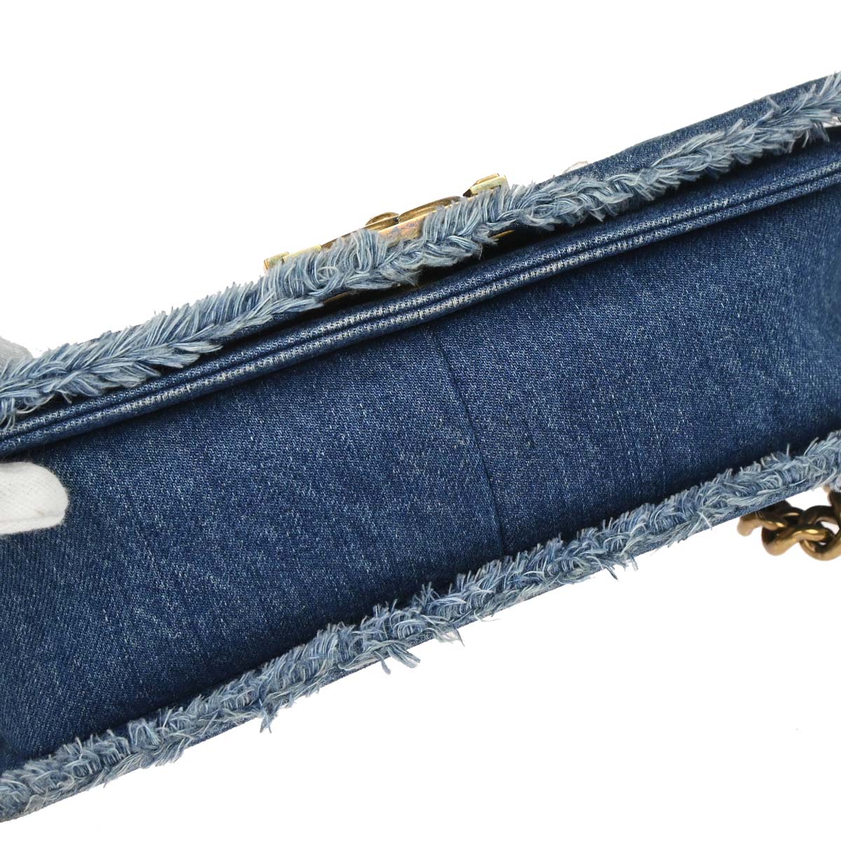 Boy Chanel 2014-2015 Blue Denim Patchwork Medium Chain Shoulder Bag