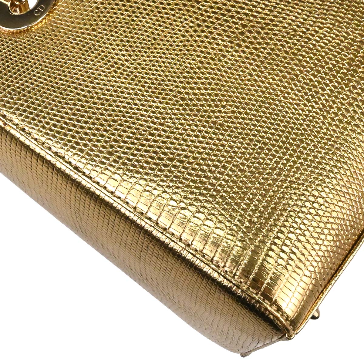 Christian Dior * Gold Lizard Lady Dior Cannage 2way Shoulder Handbag