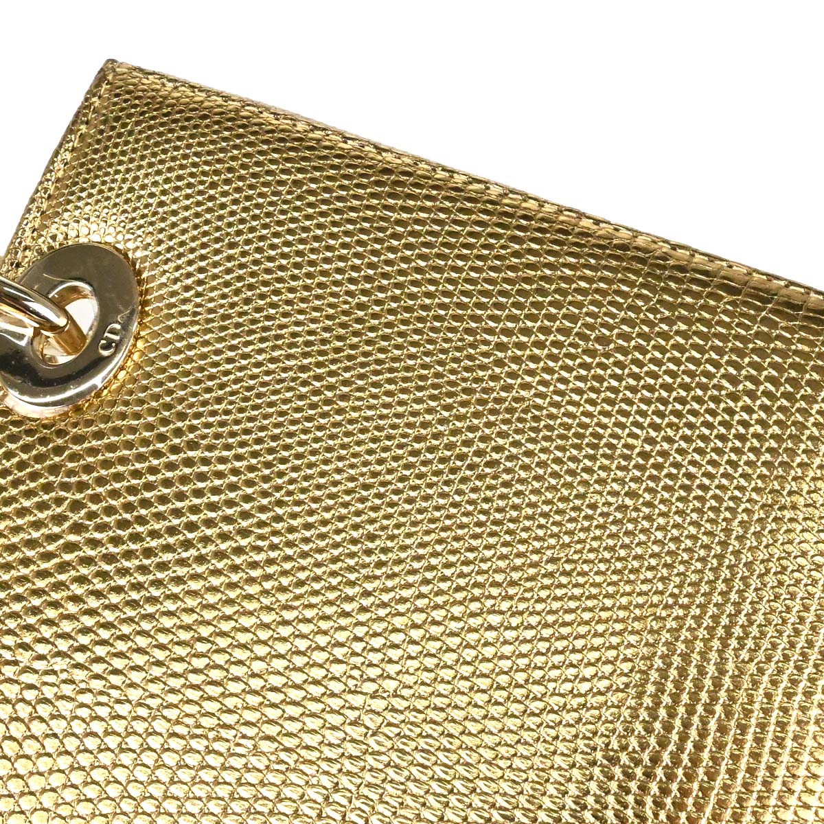 Christian Dior * Gold Lizard Lady Dior Cannage 2way Shoulder Handbag