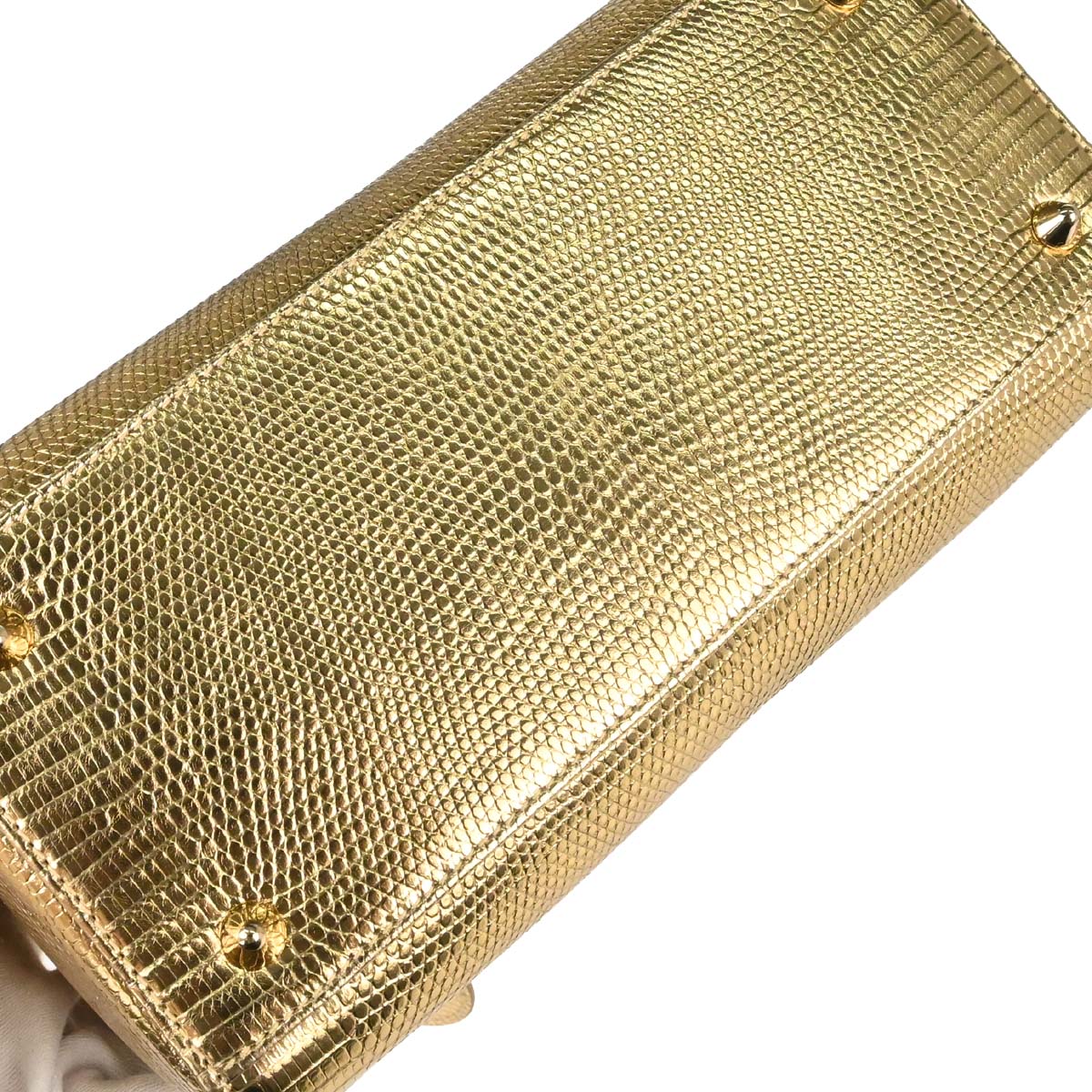 Christian Dior * Gold Lizard Lady Dior Cannage 2way Shoulder Handbag