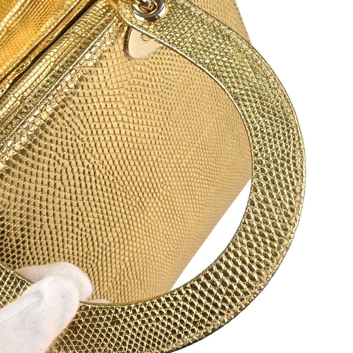 Christian Dior * Gold Lizard Lady Dior Cannage 2way Shoulder Handbag