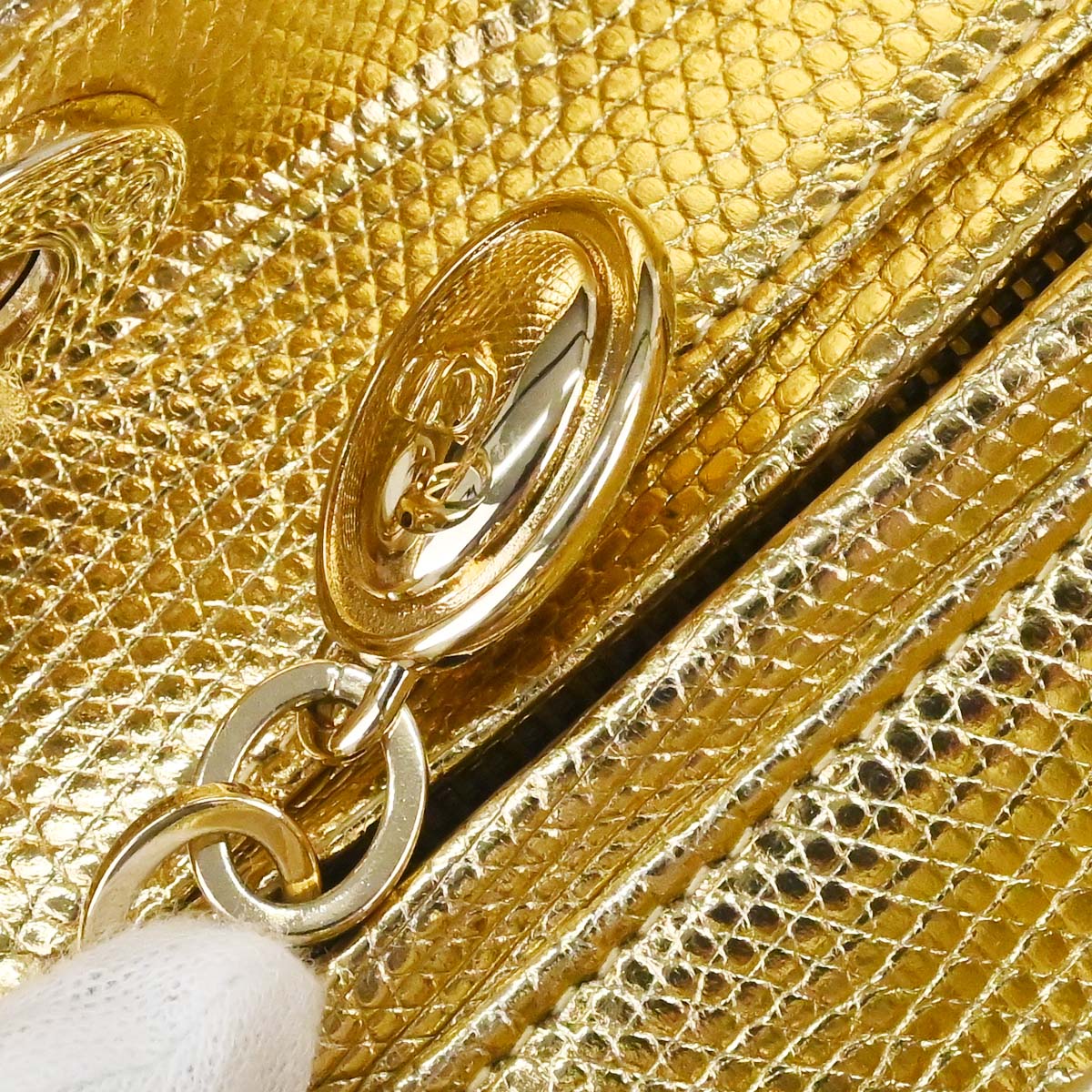 Christian Dior * Gold Lizard Lady Dior Cannage 2way Shoulder Handbag