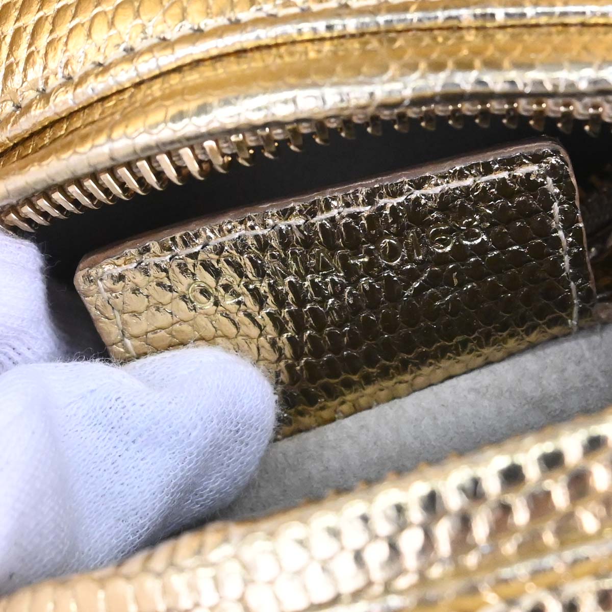 Christian Dior * Gold Lizard Lady Dior Cannage 2way Shoulder Handbag