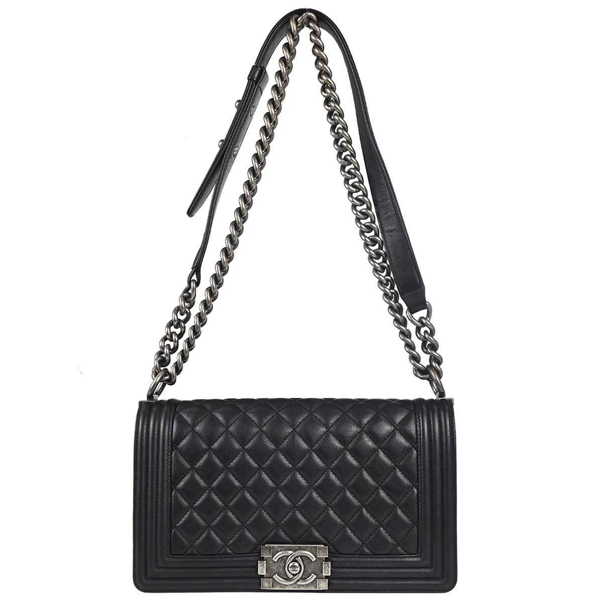 Boy Chanel Black Lambskin Medium Double Chain Shoulder Bag