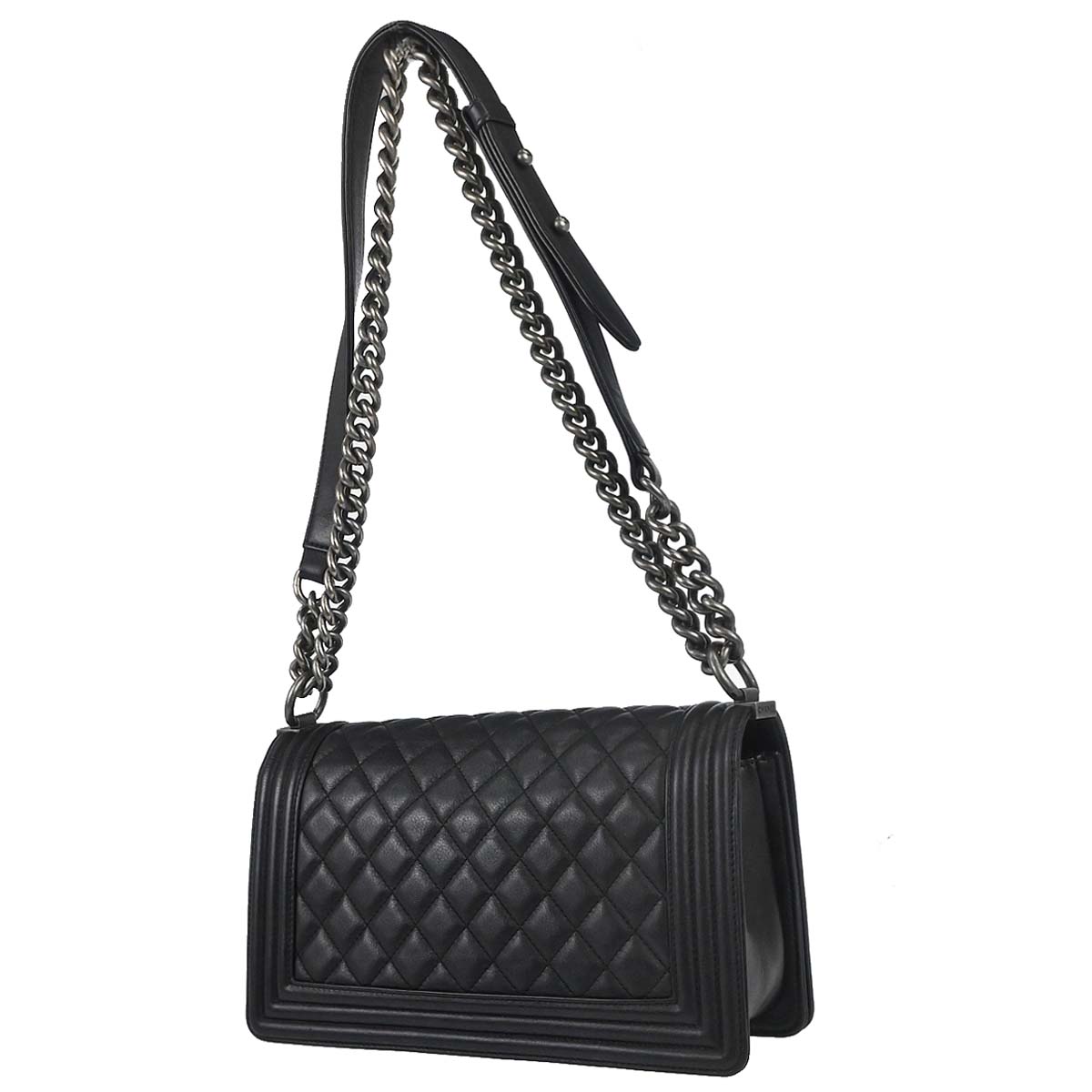 Boy Chanel Black Lambskin Medium Double Chain Shoulder Bag