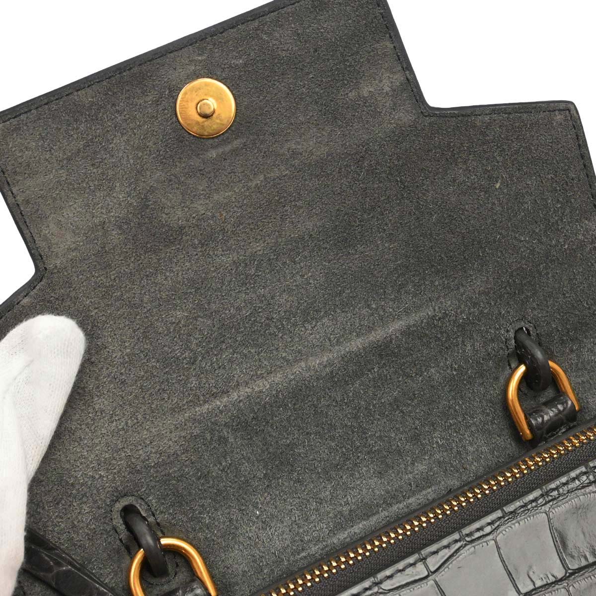 Celine Gray Embossed Leather Nano Belt Bag 2way Shoulder Handbag