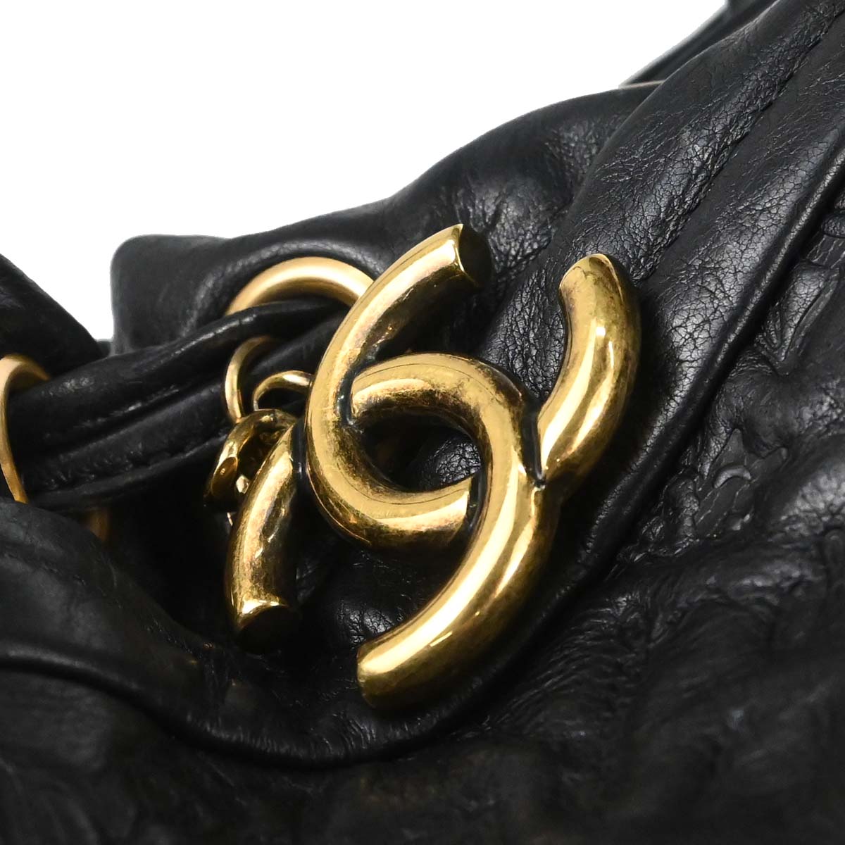 Chanel Black Embossed Calfskin Icon Drawstring Bucket Shoulder Bag