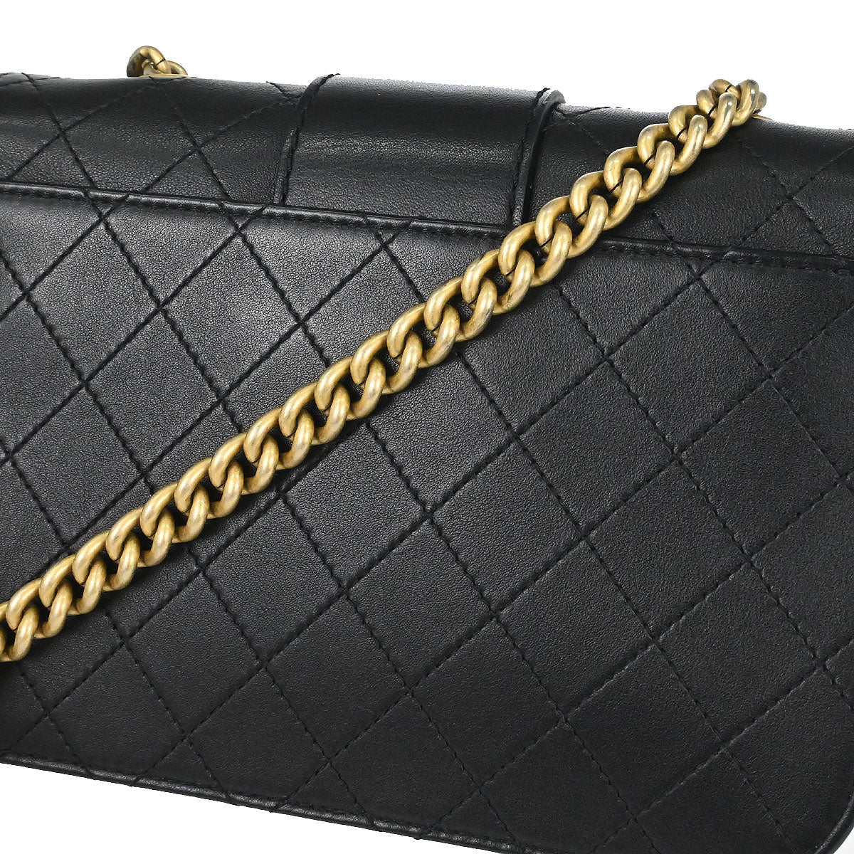 Chanel * 2018 Black Calfskin Python Front Chain Flap Bag Shoulder Bag