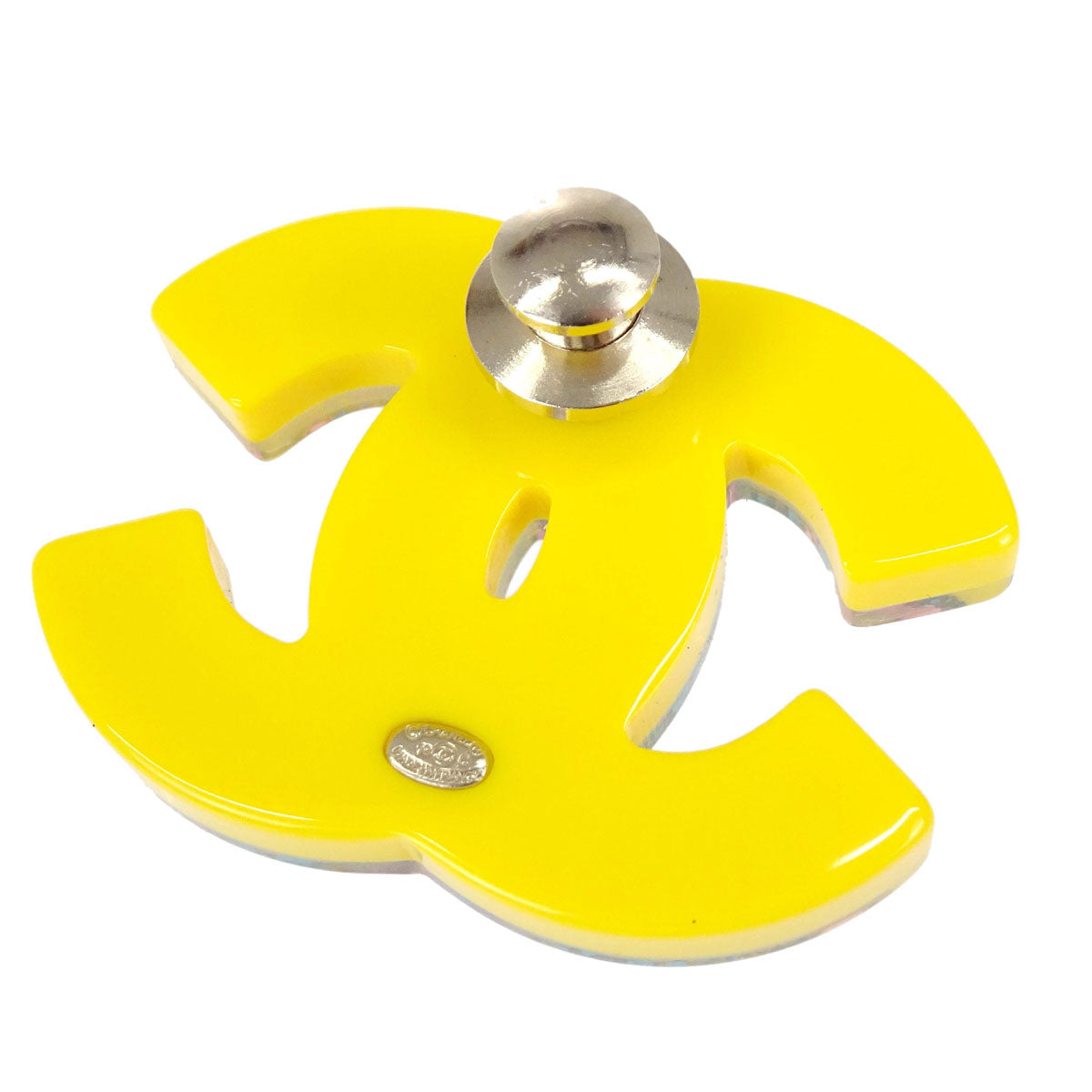 Chanel CC Brooch Pin Yellow Blue Acrylic Glitter 18C