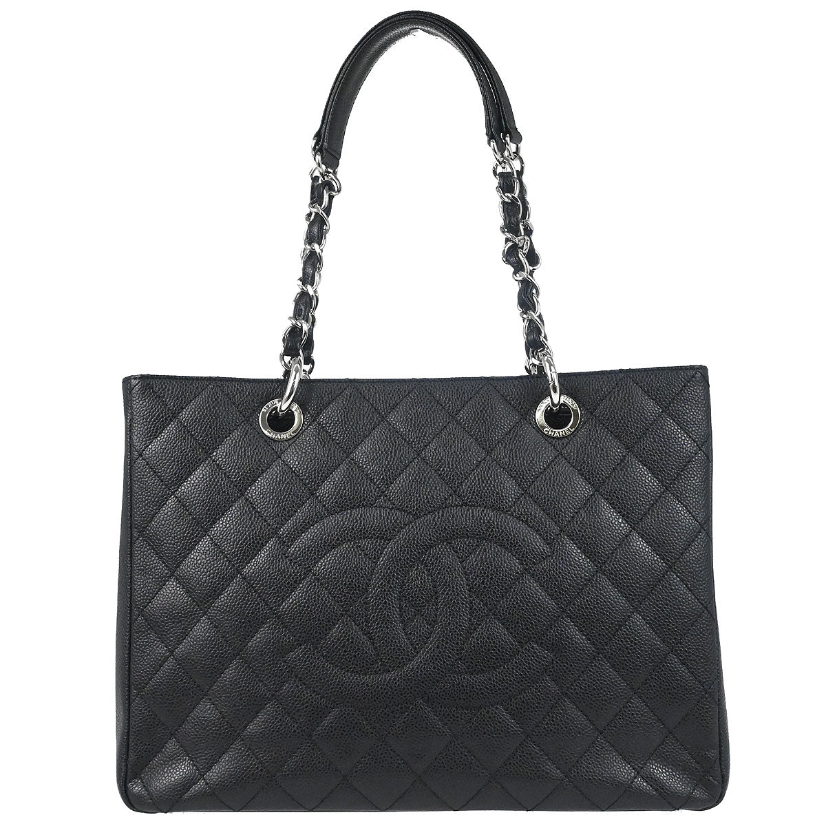 Chanel 2012 Black Caviar Skin Grand Shopping Tote GST Chain Handbag