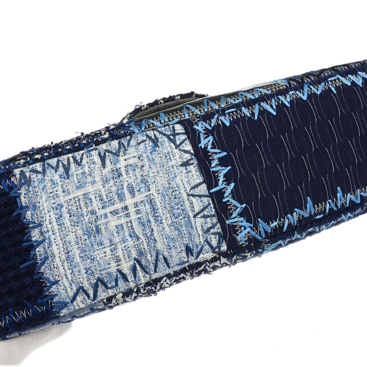Chanel 2015-2016 Blue Tweed Patchwork Jumbo Shoulder Bag