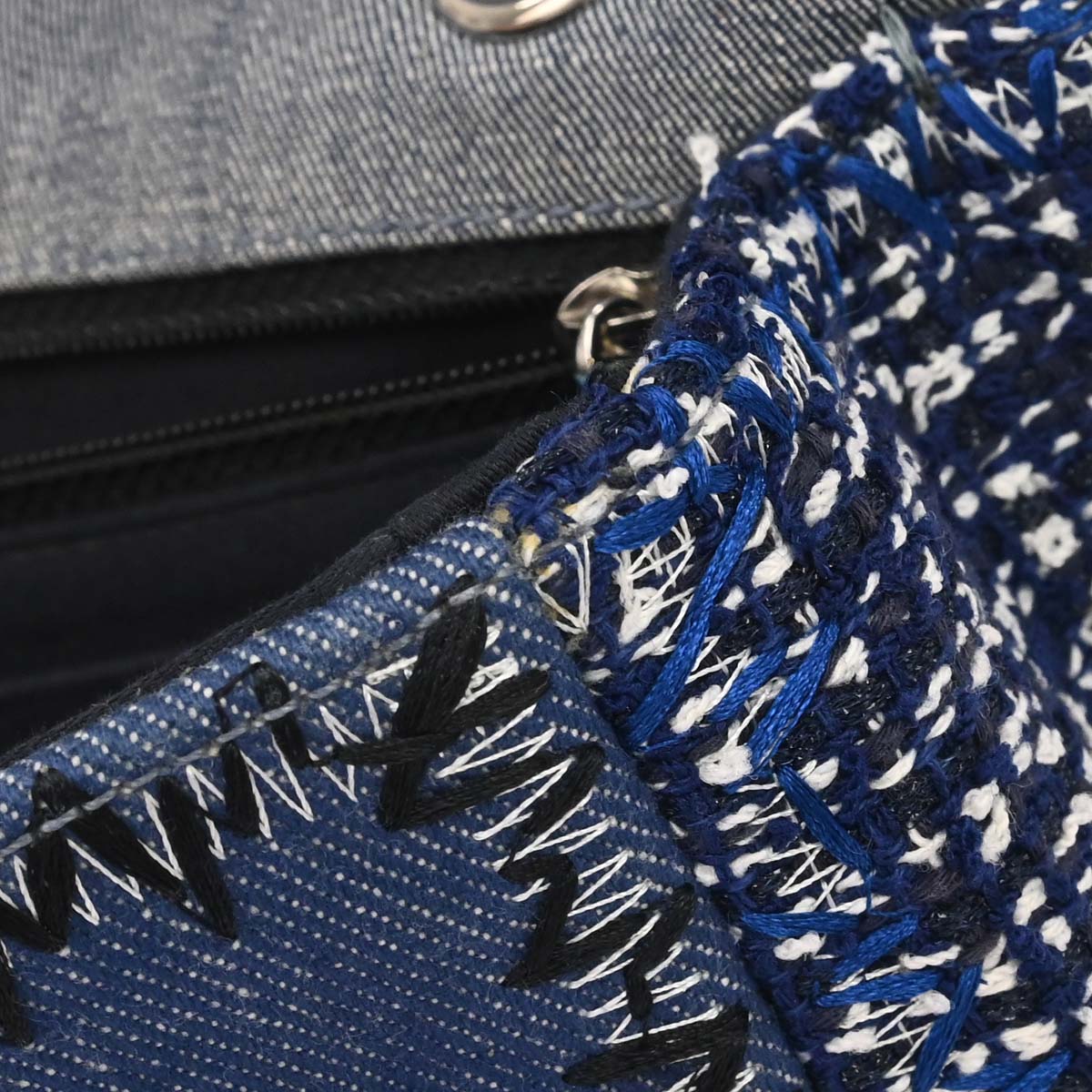 Chanel 2015-2016 Blue Tweed Patchwork Jumbo Shoulder Bag