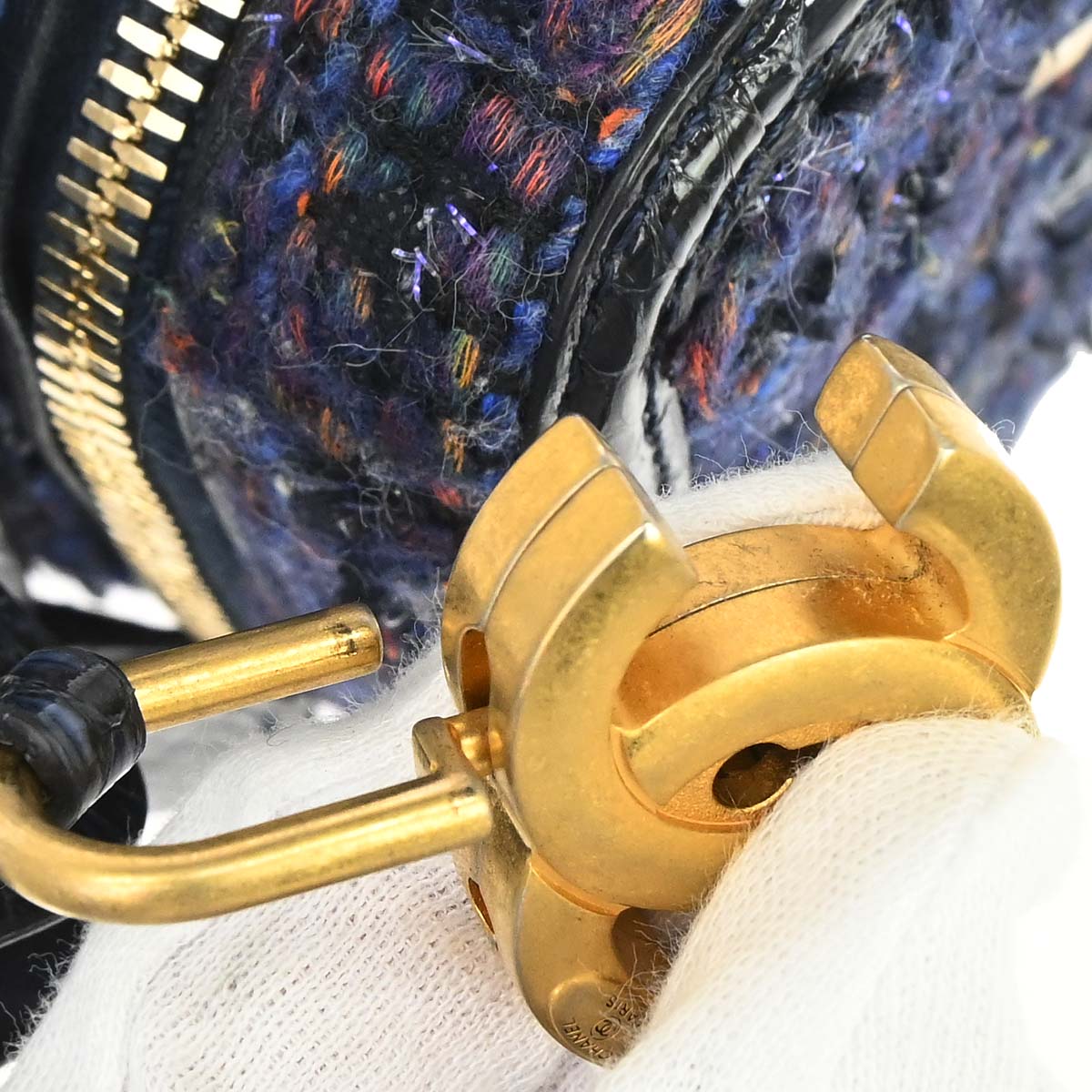 Chanel * Navy Black Tweed Python Filigree 2way Shoulder Vanity Handbag