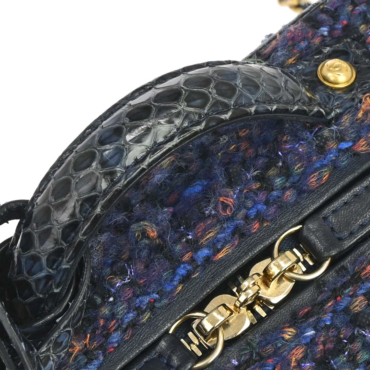 Chanel * Navy Black Tweed Python Filigree 2way Shoulder Vanity Handbag
