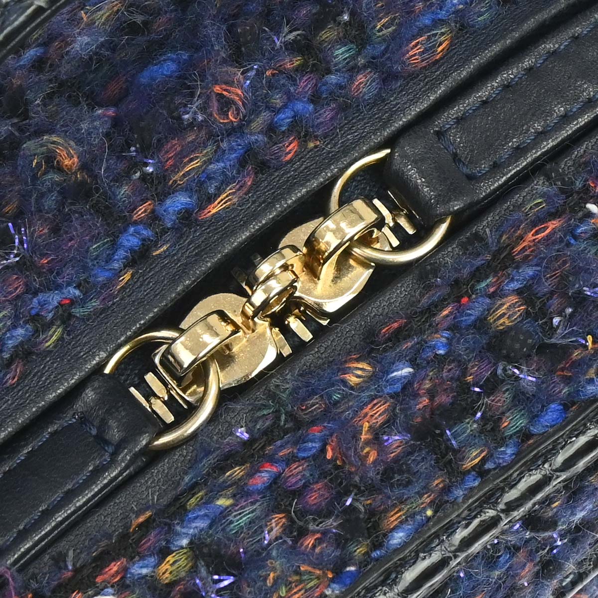 Chanel * Navy Black Tweed Python Filigree 2way Shoulder Vanity Handbag