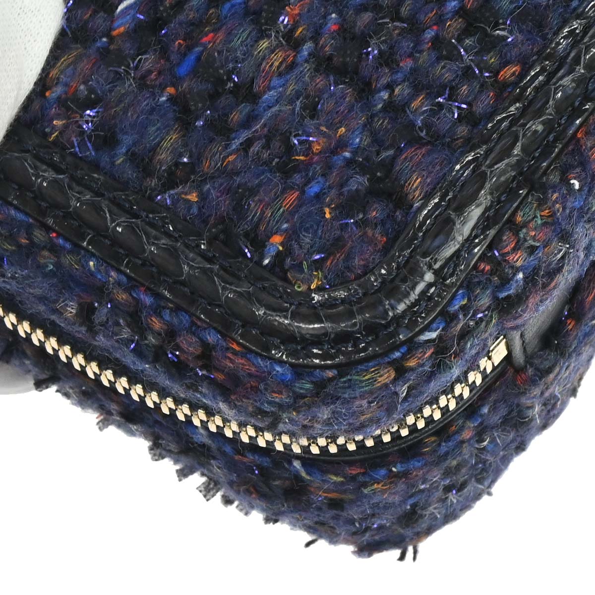 Chanel * Navy Black Tweed Python Filigree 2way Shoulder Vanity Handbag