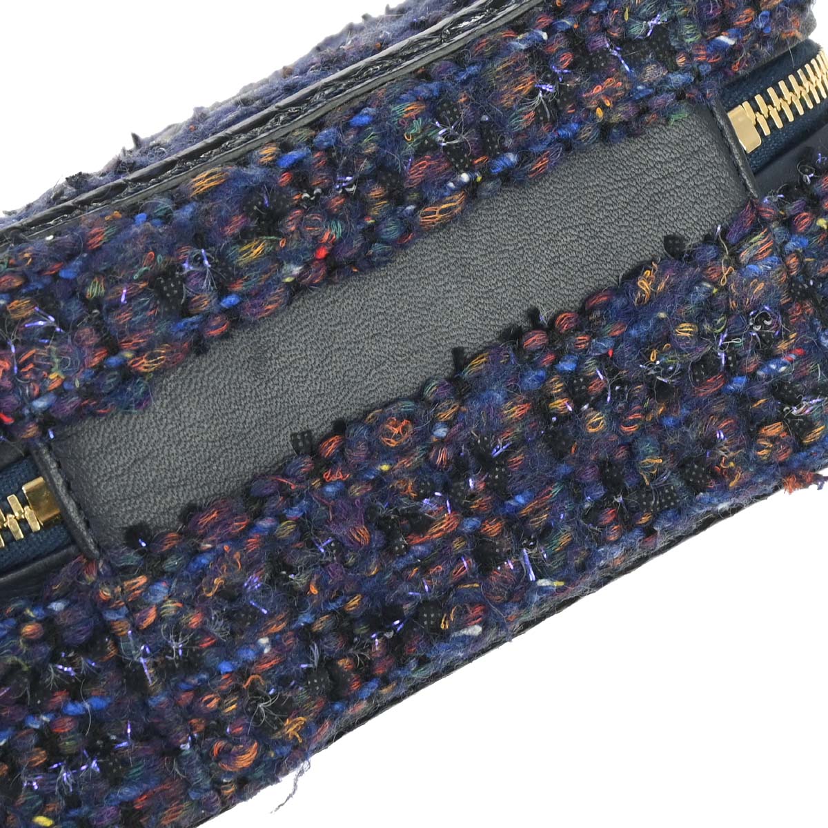 Chanel * Navy Black Tweed Python Filigree 2way Shoulder Vanity Handbag