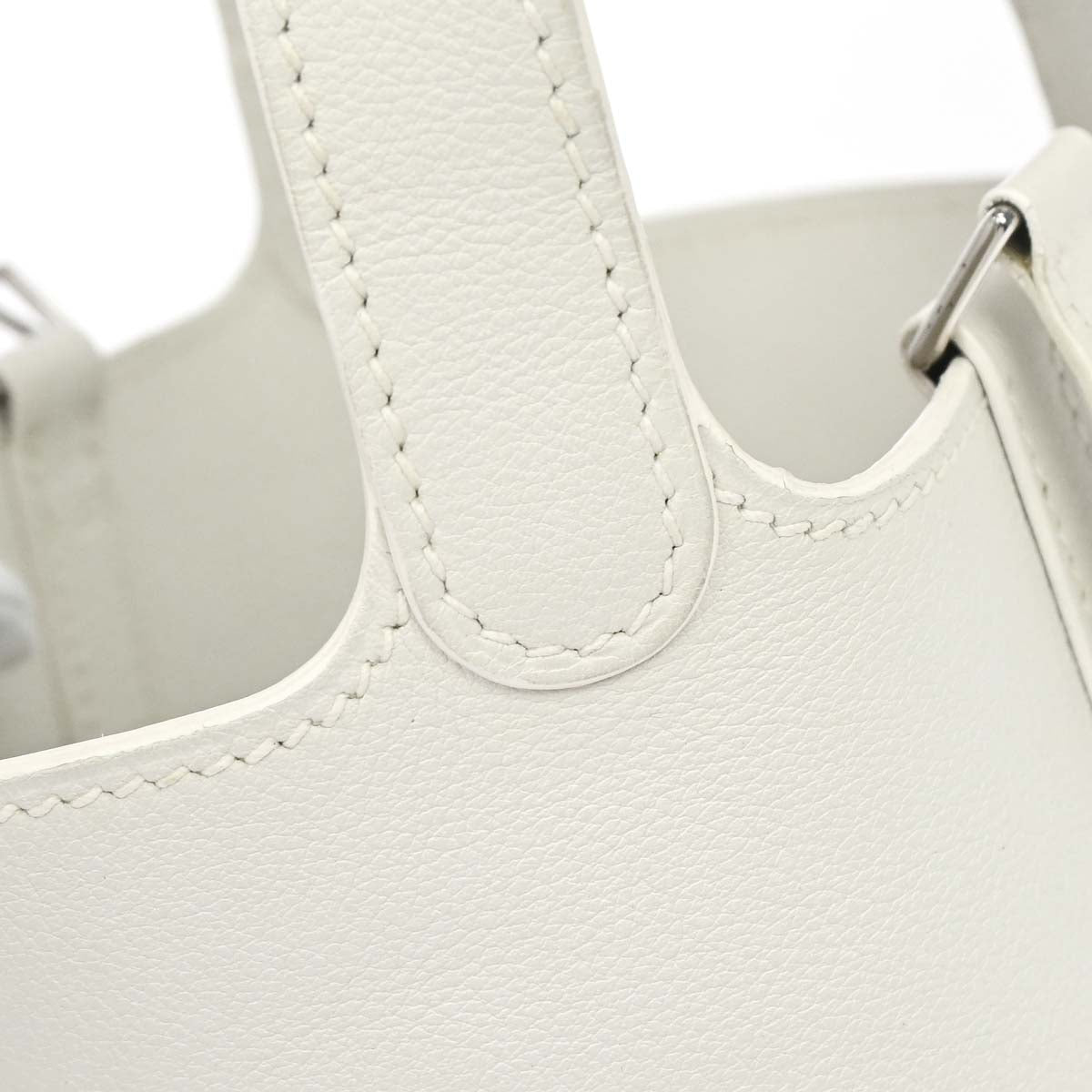 Hermes White Swift Picotin Lock Micro Handbag