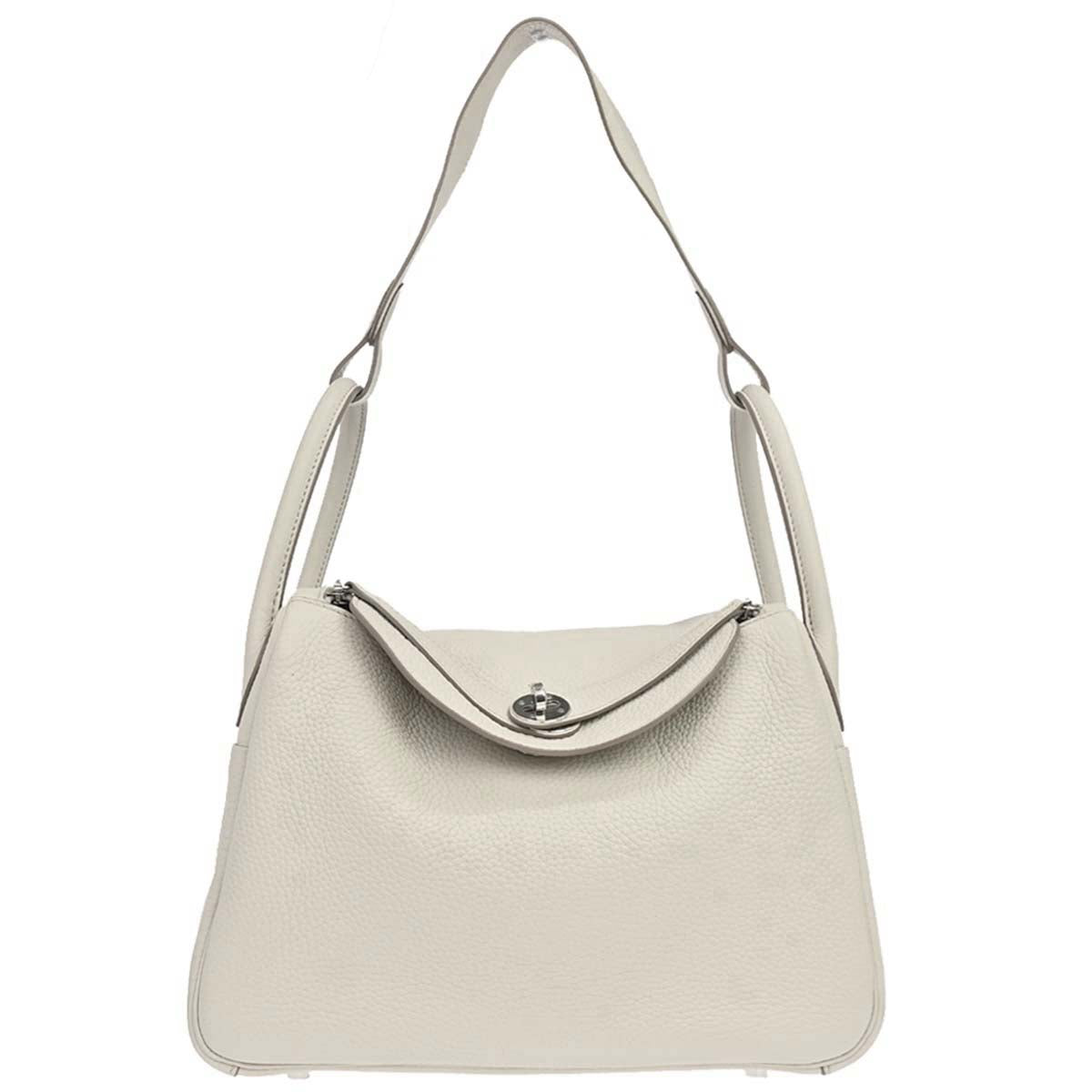 Hermes Vanilla Taurillon Clemence Lindy 30 Shoulder Bag