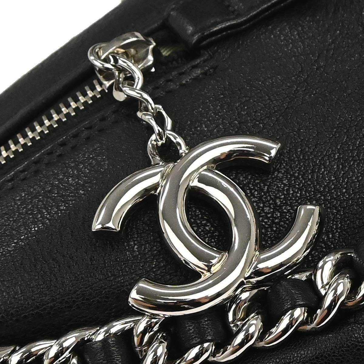 Chanel 2011 Black Calfskin Chain Around Bowler Bag Handbag