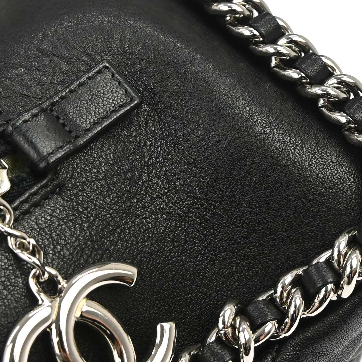 Chanel 2011 Black Calfskin Chain Around Bowler Bag Handbag