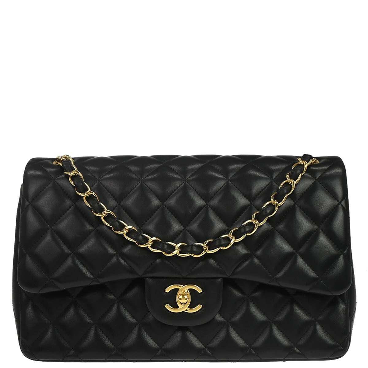 Chanel 2012 Black Lambskin Jumbo Classic Double Flap Shoulder Bag