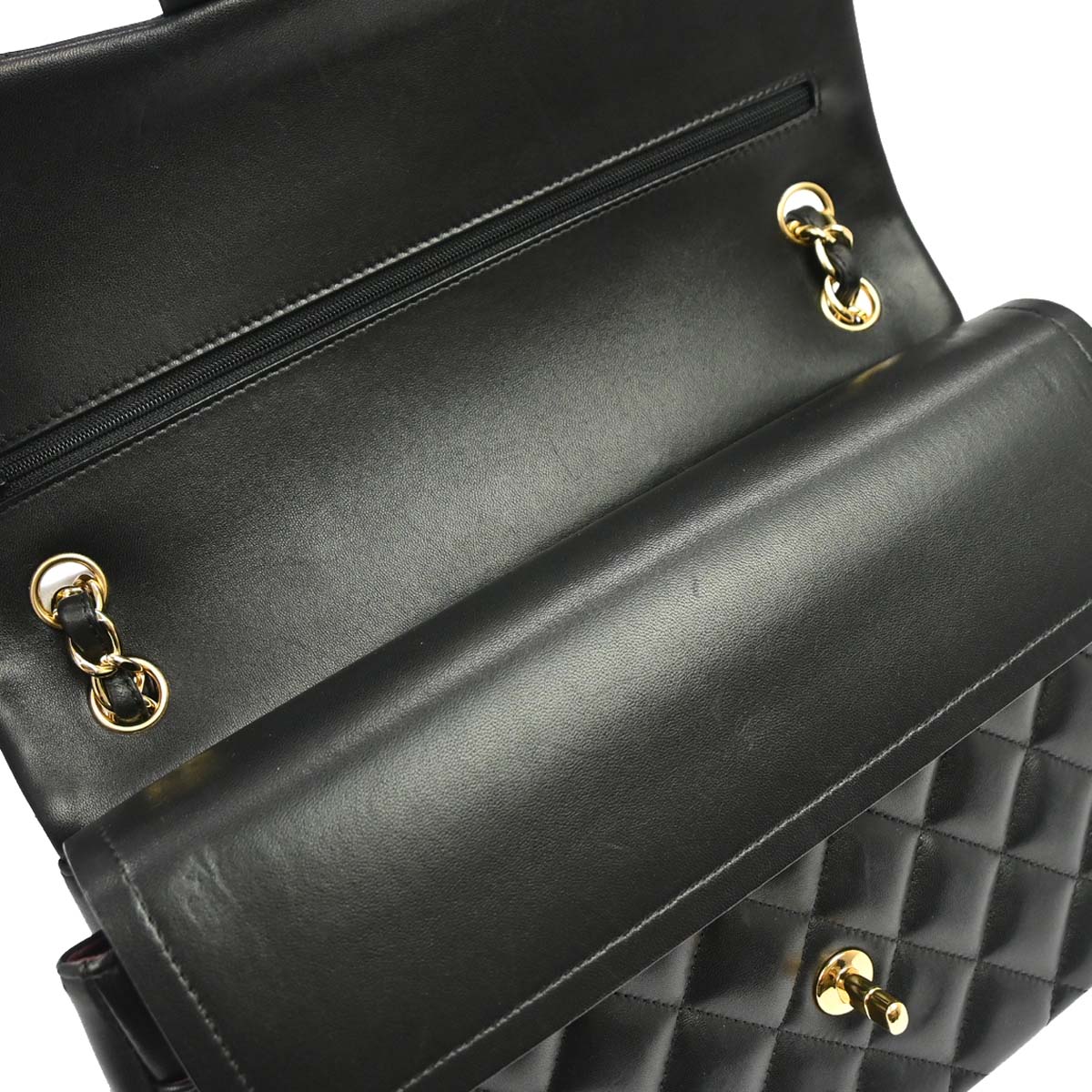 Chanel 2012 Black Lambskin Jumbo Classic Double Flap Shoulder Bag