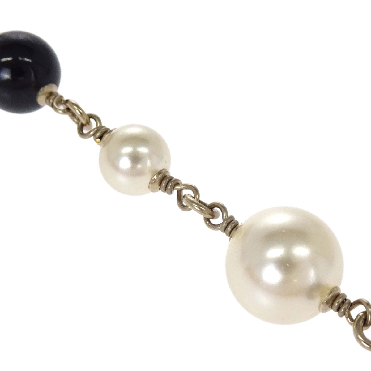Chanel Long Chain Necklace CC Gold Black Costume Pearl B14V