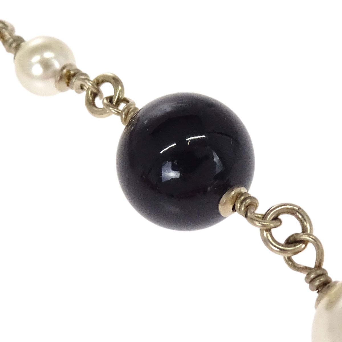 Chanel Long Chain Necklace CC Gold Black Costume Pearl B14V