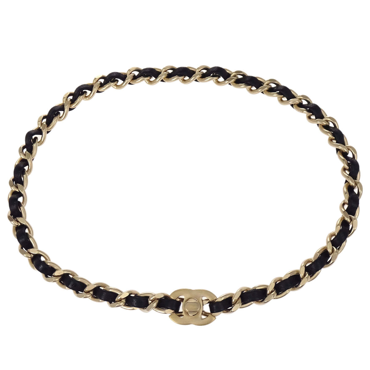 Chanel Gold Black Leather Turnlock Choker Necklace B12P