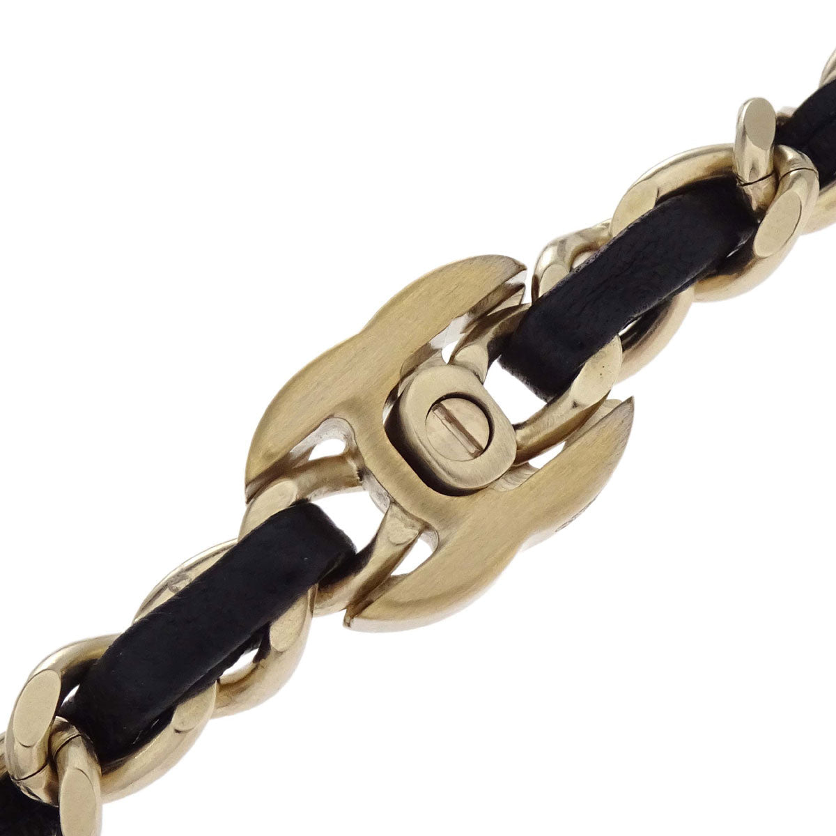 Chanel Gold Black Leather Turnlock Choker Necklace B12P