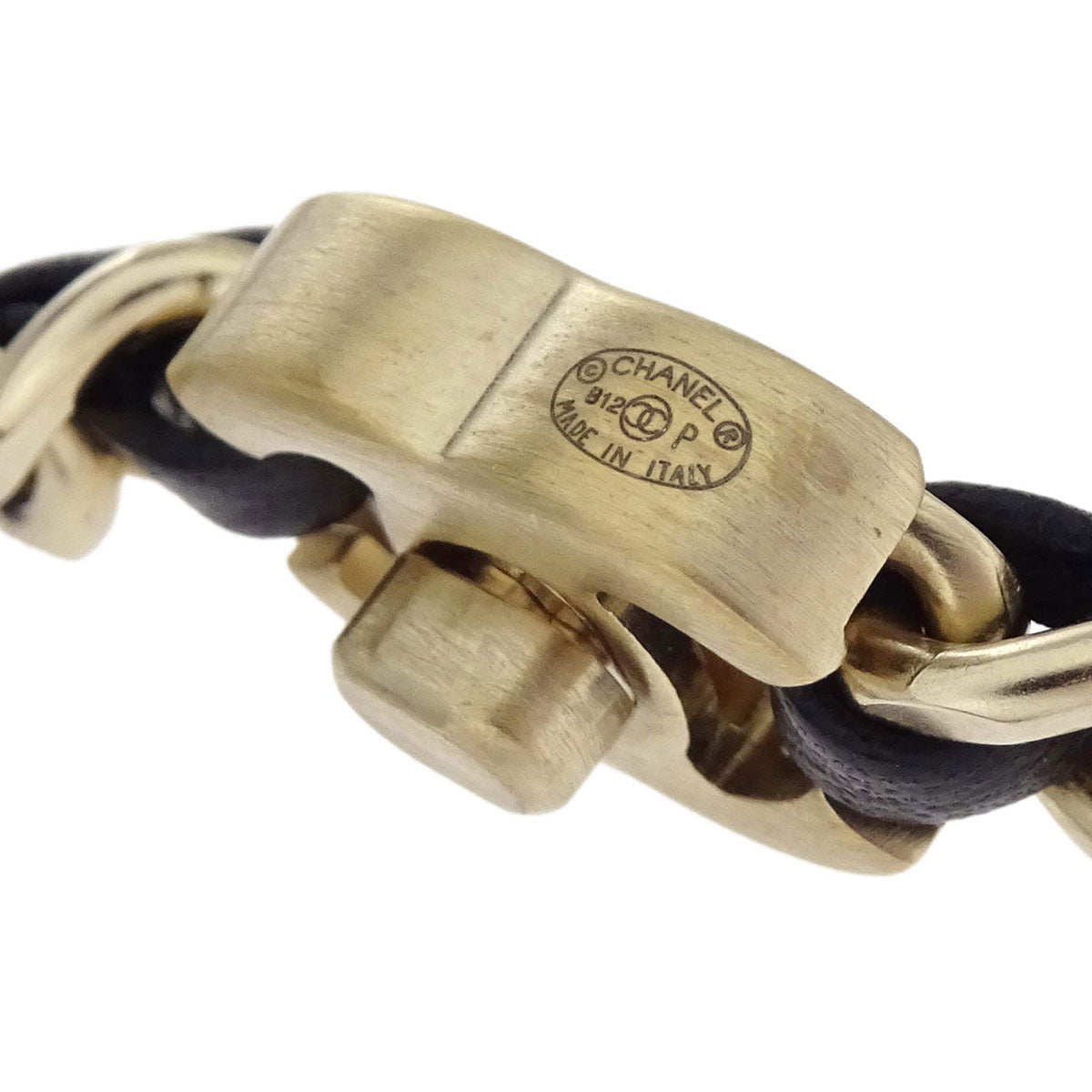 Chanel Gold Black Leather Turnlock Choker Necklace B12P