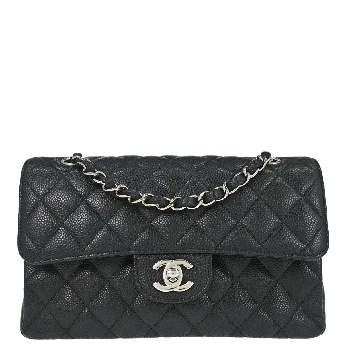 Chanel 2019 Black Caviar Skin Small Classic Double Flap Shoulder Bag