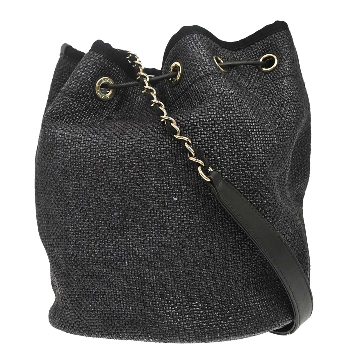Chanel 2019 Black Straw Deauville Bucket Shoulder Bag