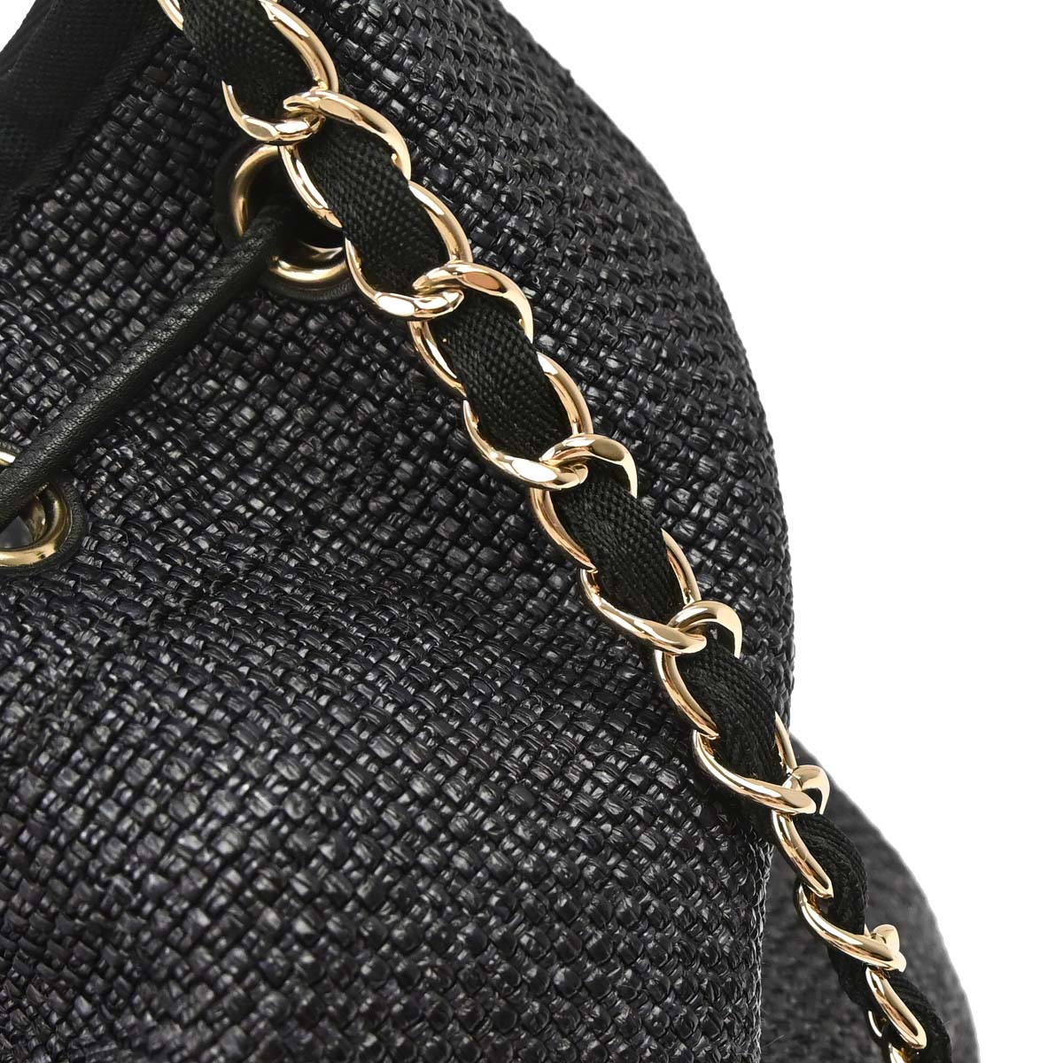 Chanel 2019 Black Straw Deauville Bucket Shoulder Bag