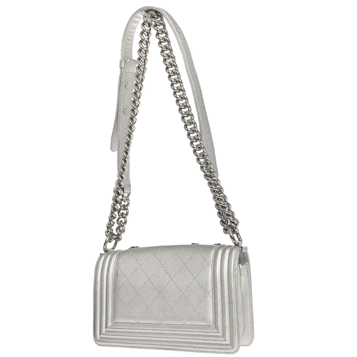 Boy Chanel Silver Lambskin Camellia Applique Small Chain Shoulder Bag
