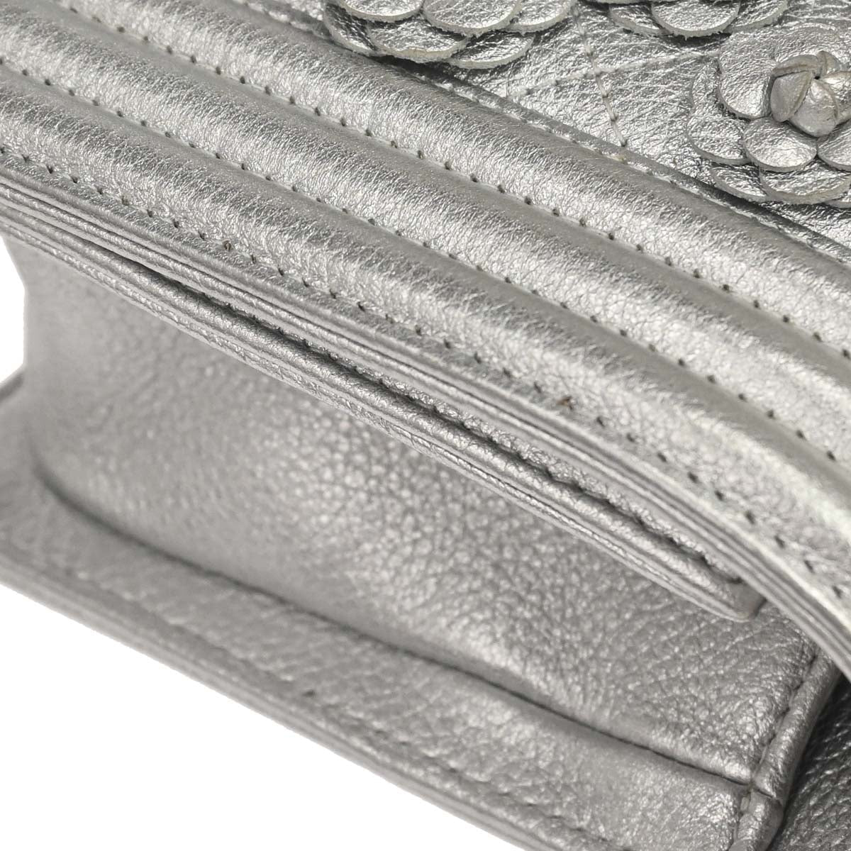 Boy Chanel Silver Lambskin Camellia Applique Small Chain Shoulder Bag