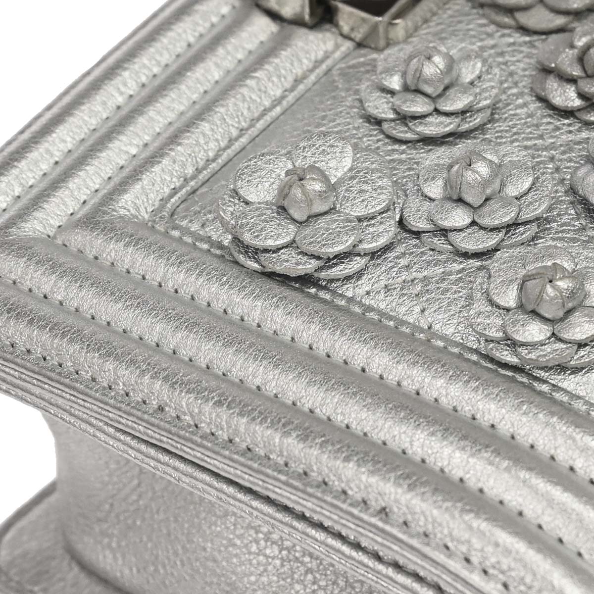 Boy Chanel Silver Lambskin Camellia Applique Small Chain Shoulder Bag