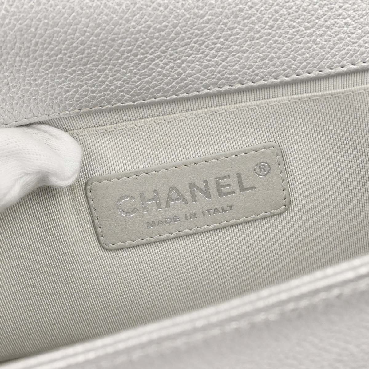 Boy Chanel Silver Lambskin Camellia Applique Small Chain Shoulder Bag