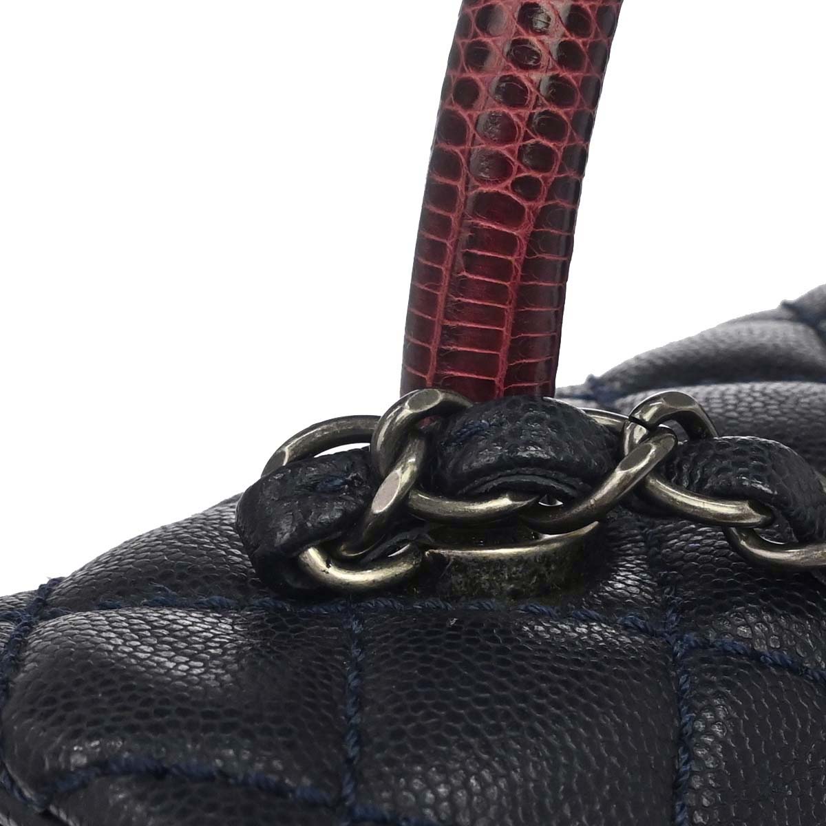 Chanel * 2015-2016 Navy Bordeaux Caviar Skin Lizard Coco Handle 2way Shoulder Handbag