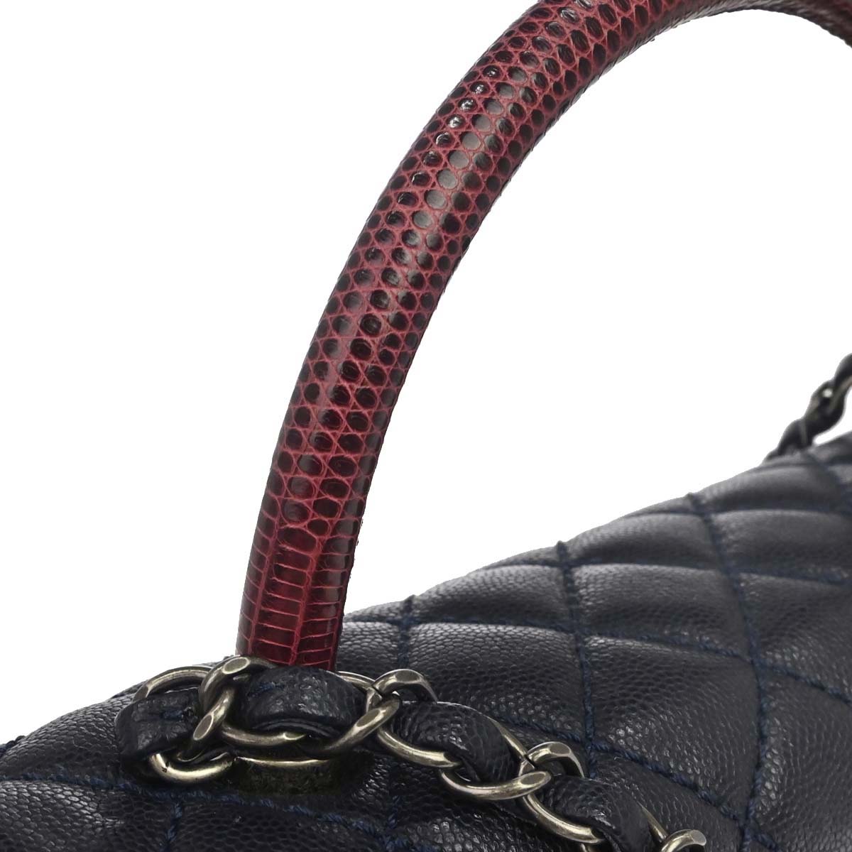 Chanel * 2015-2016 Navy Bordeaux Caviar Skin Lizard Coco Handle 2way Shoulder Handbag
