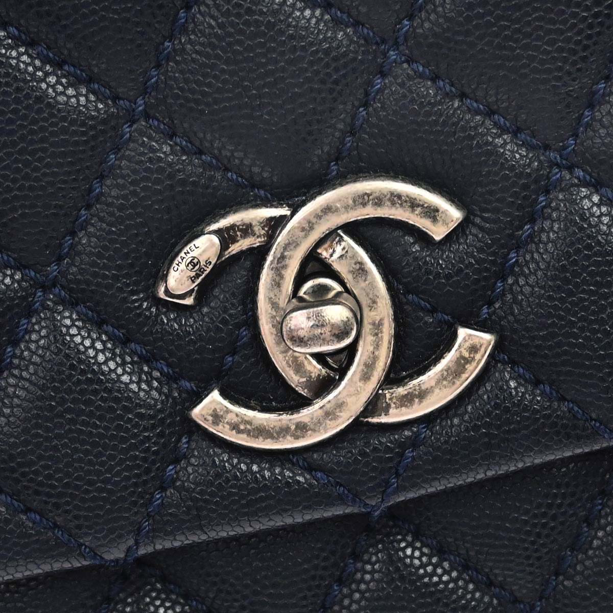 Chanel * 2015-2016 Navy Bordeaux Caviar Skin Lizard Coco Handle 2way Shoulder Handbag