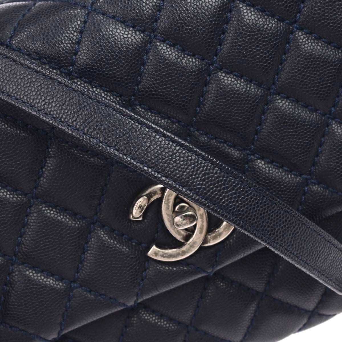 Chanel * 2015-2016 Navy Bordeaux Caviar Skin Lizard Coco Handle 2way Shoulder Handbag