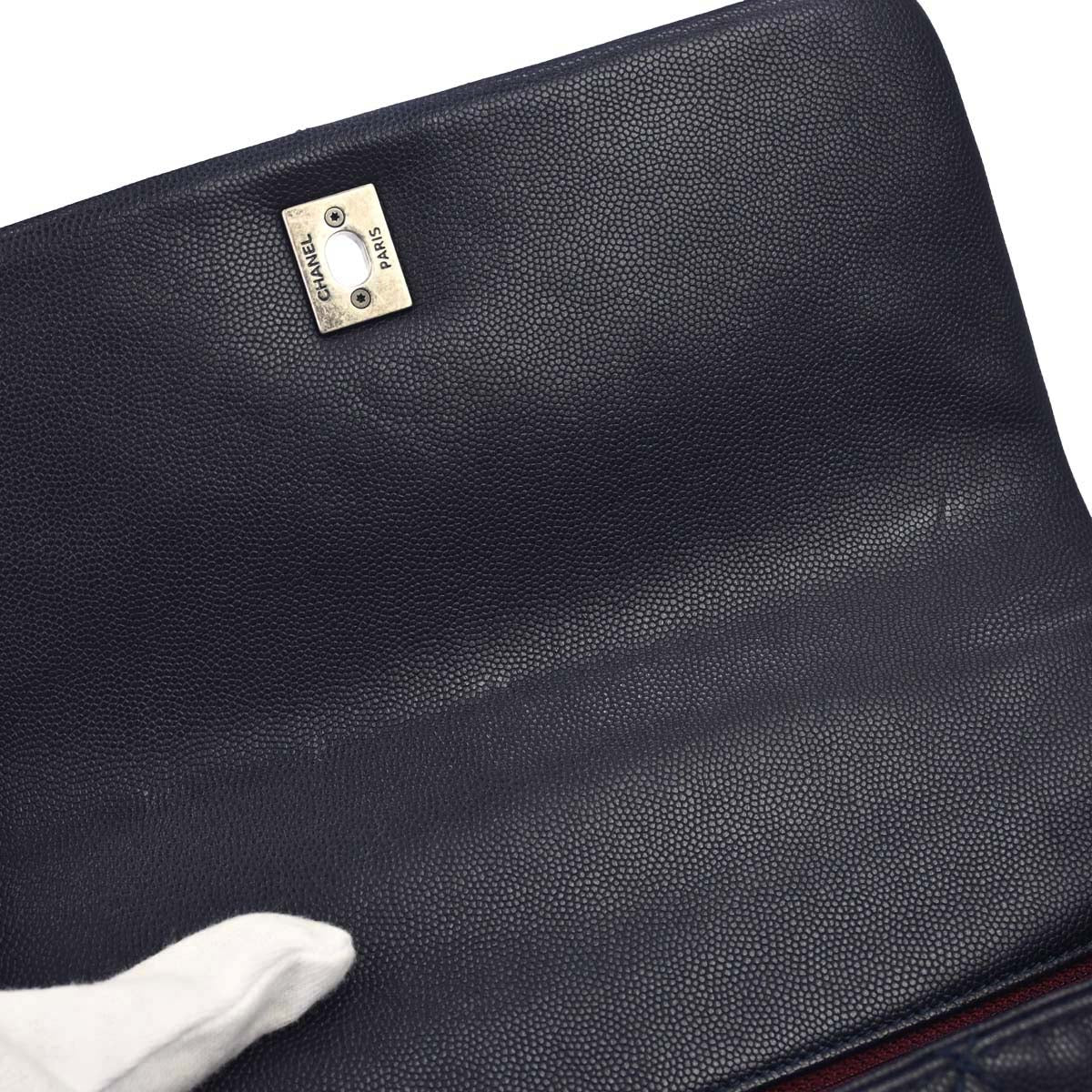 Chanel * 2015-2016 Navy Bordeaux Caviar Skin Lizard Coco Handle 2way Shoulder Handbag