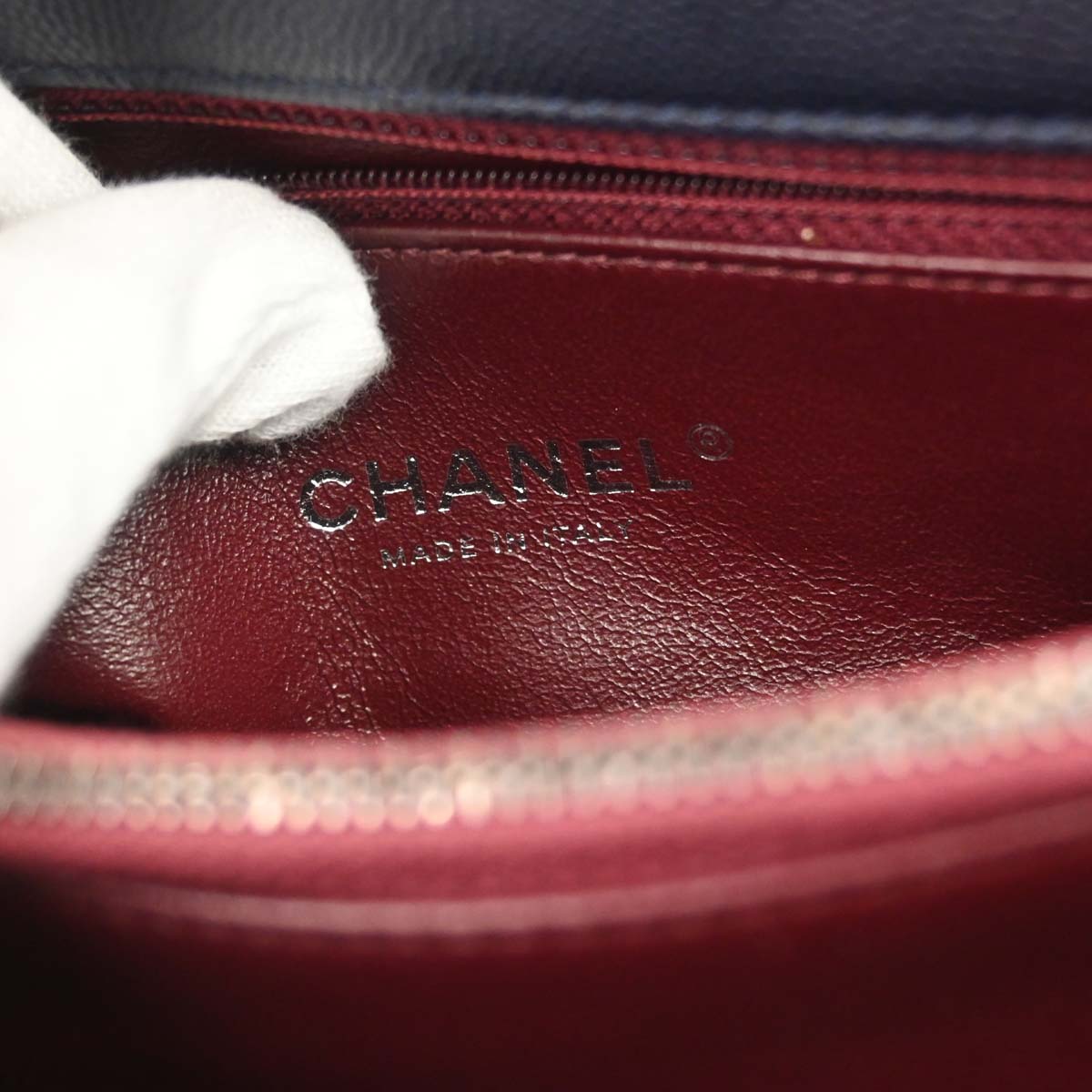 Chanel * 2015-2016 Navy Bordeaux Caviar Skin Lizard Coco Handle 2way Shoulder Handbag