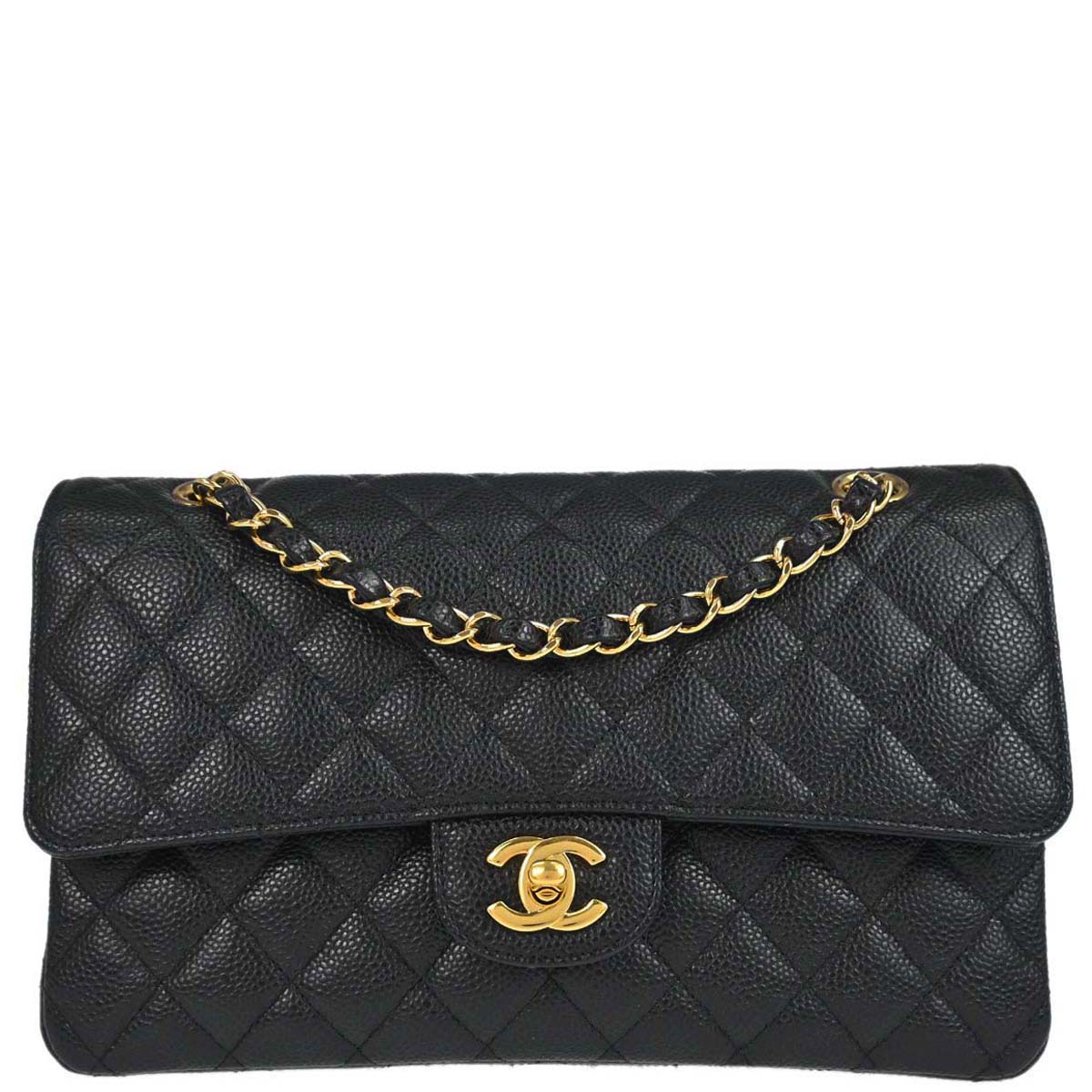 Chanel Black Caviar Skin Medium Classic Double Flap Shoulder Bag