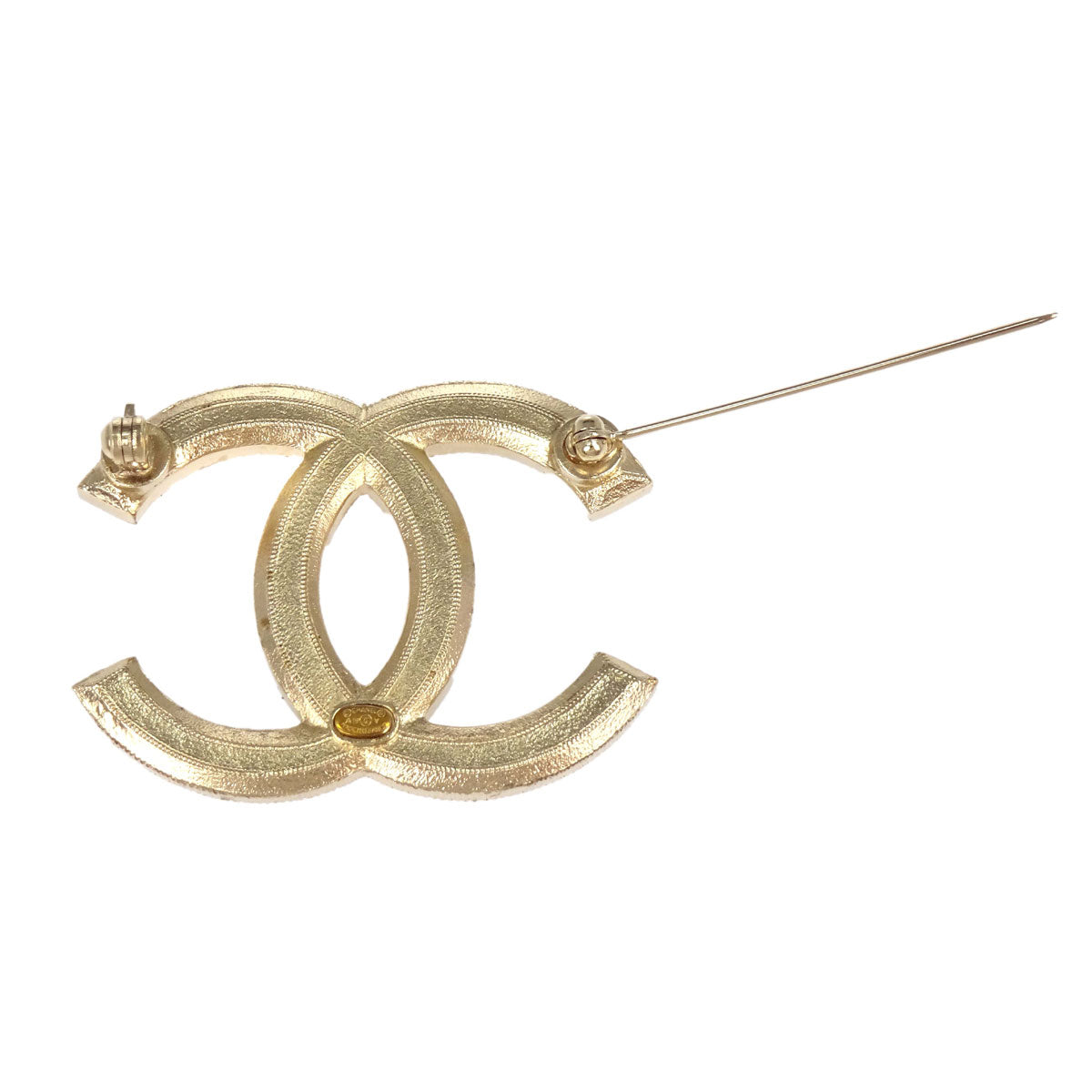 Chanel CC Costume Pearl Brooch Pin Gold A19V